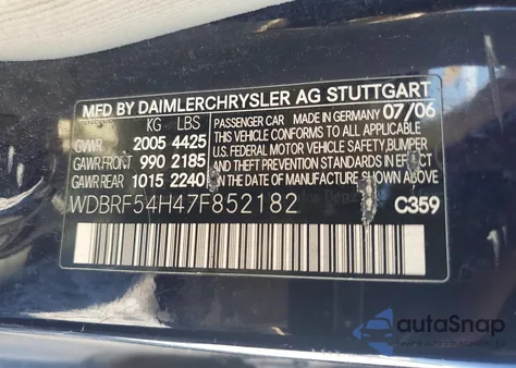 2007 Mercedes-Benz C 280 z USA, uszkodzony, nr VIN WDBRF54H47F852182